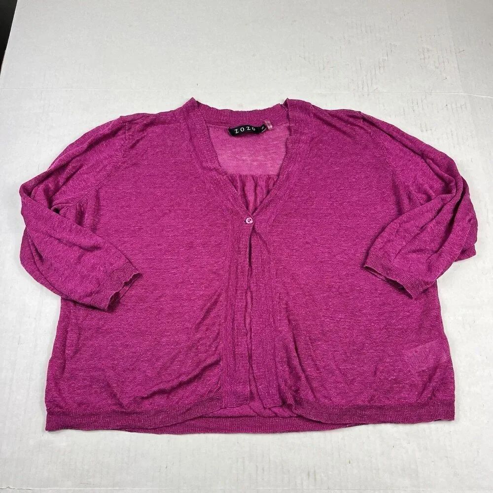 ZOZO Linen Blend Bolero Cardigan Pink Lightweight Slouchy Soft Button Sweater XL
